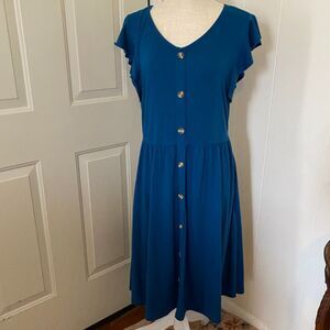 Lamilus Turquoise Ruffle Sleeve V-Neck Faux Button Down Dress  Size XL